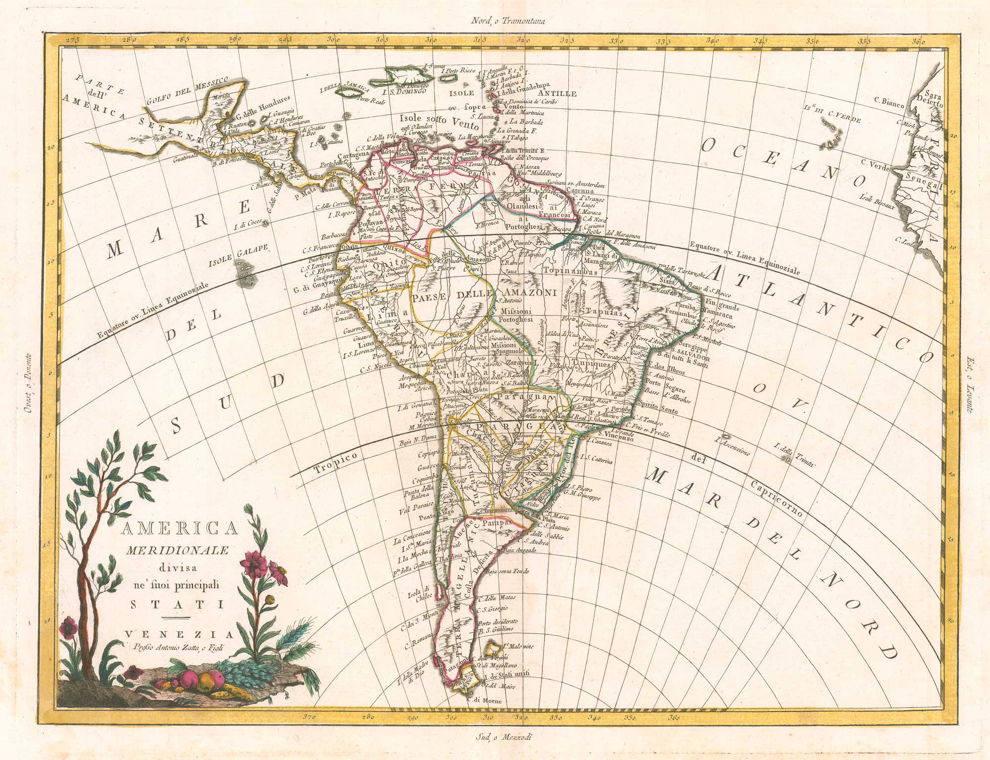 Antique map of South America by Zatta