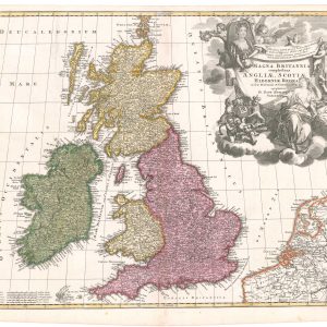 Antique map of the British Isles by Homann, with a portrait of Queen Anne