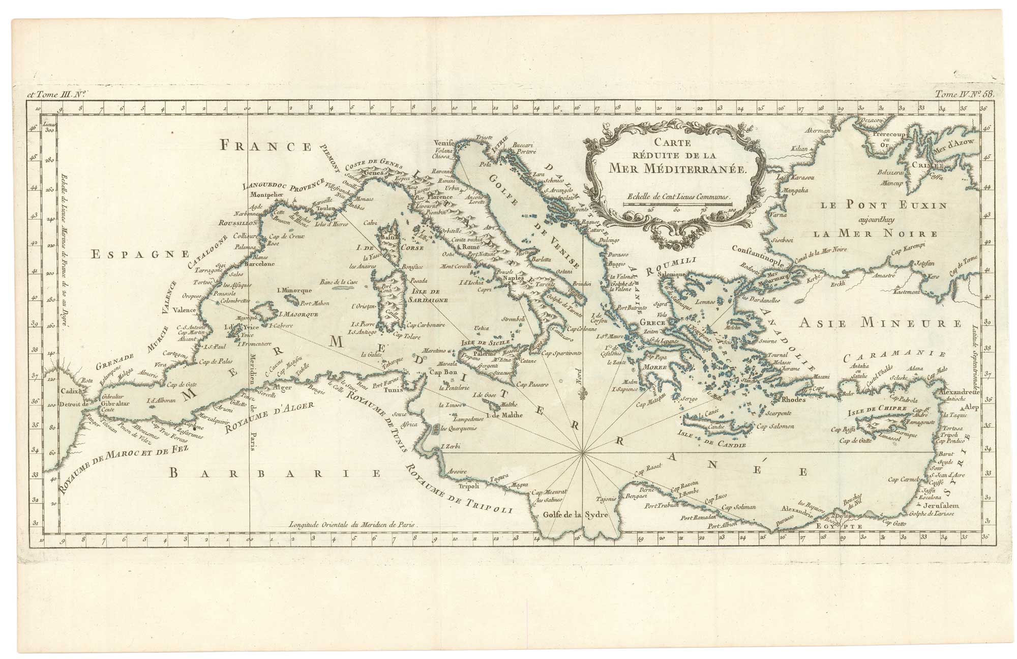 An uncommon 18th century chart of the Mediterranean Sea by Bellin