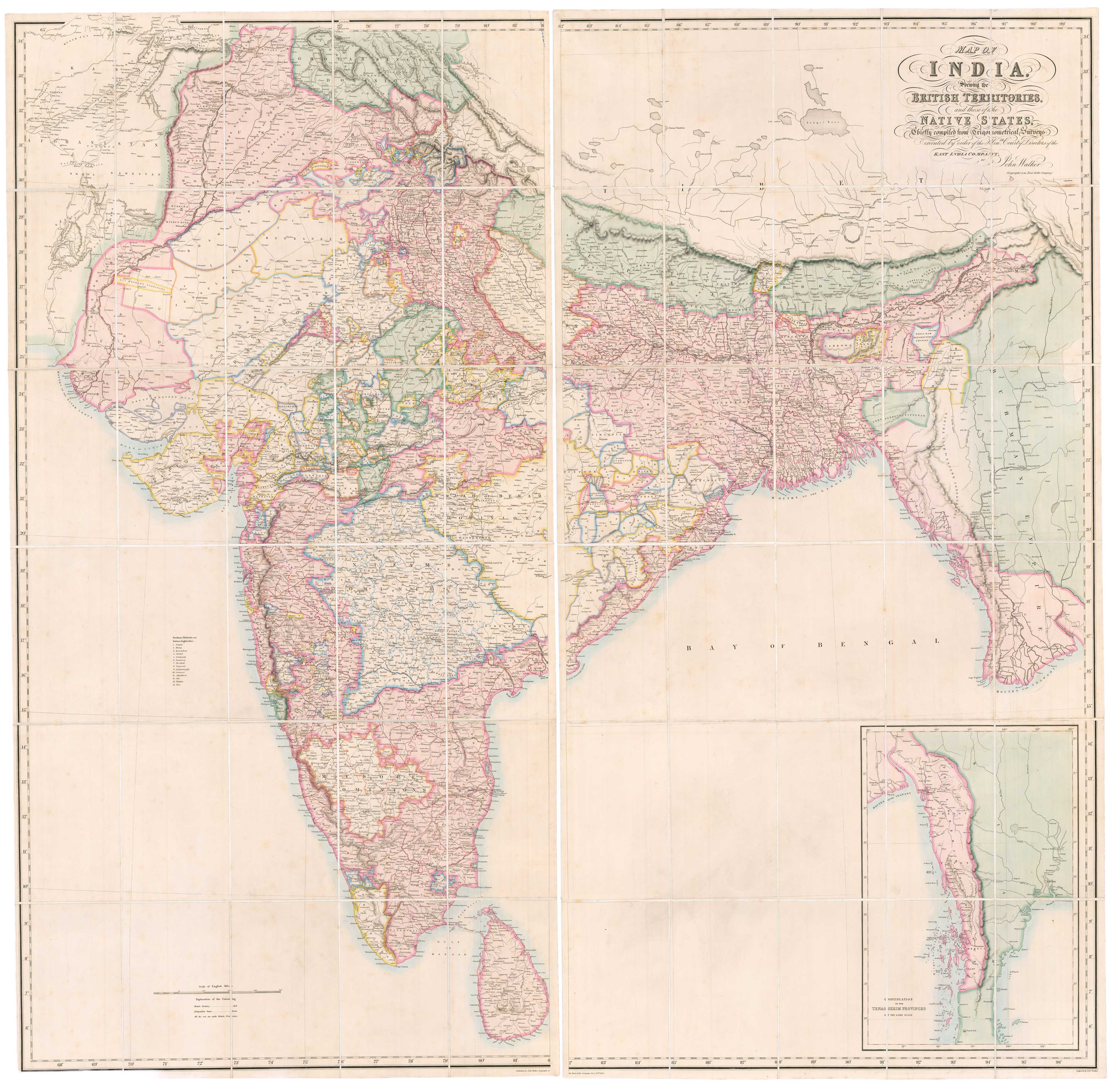 A large map of India under East India Company rule by John Walker
