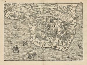 The first printed map to focus on Brazil by Ramusio
