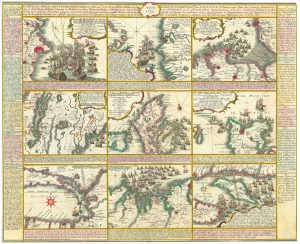 Antique map of sea battles during the Seven Year’s War in 1758 by Heyden