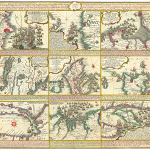 Antique map of sea battles during the Seven Year’s War in 1758 by Heyden