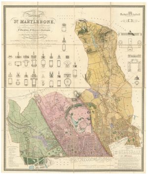 Large antique map of Marylebone by Bartlett, 1838