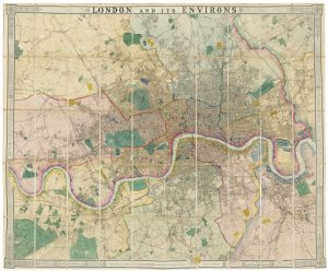 Antique wall map of London by Wyld, 1872
