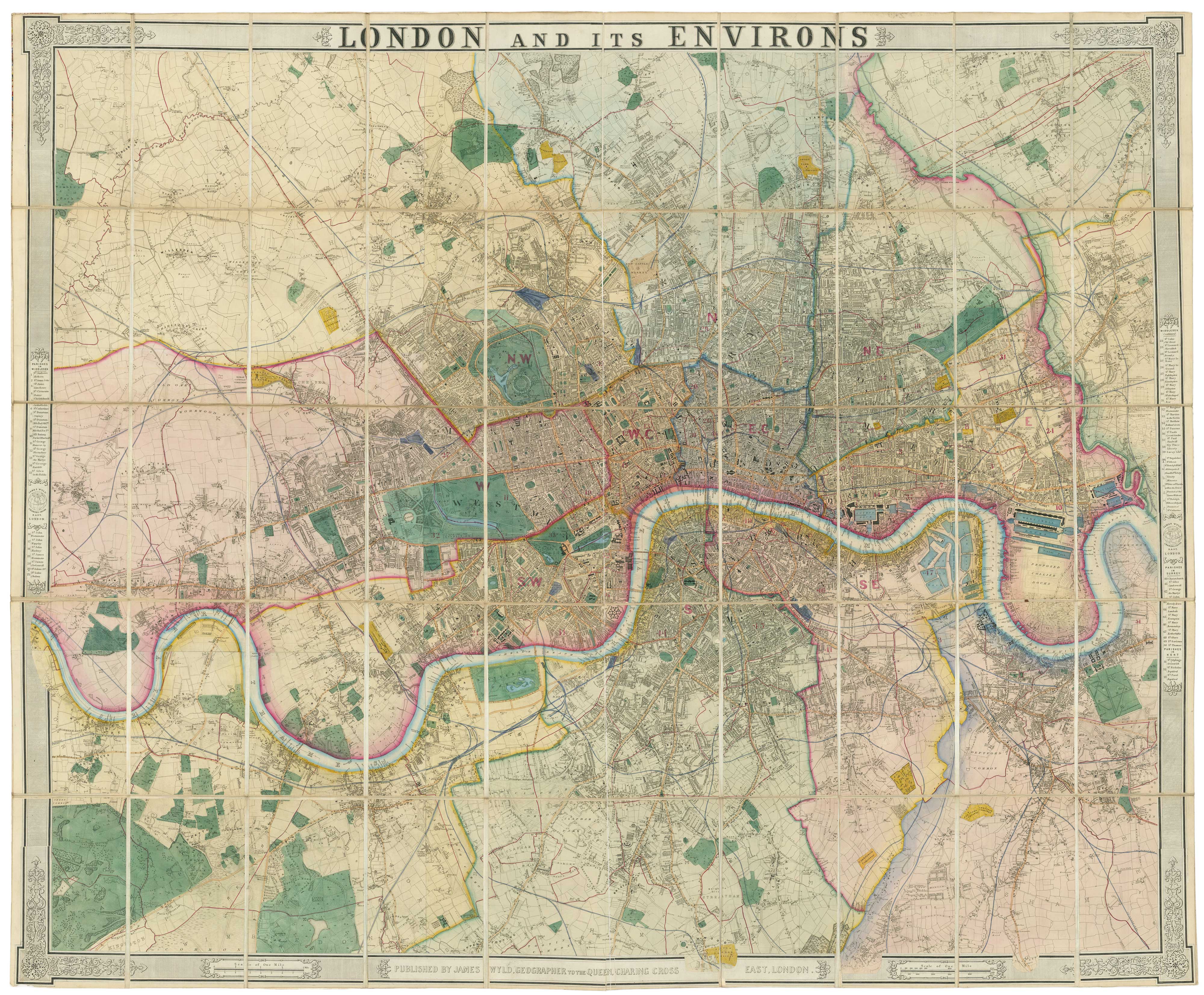 Antique wall map of London by Wyld, 1872
