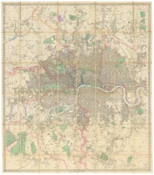 Large antique wall map of London by Bacon, 1877