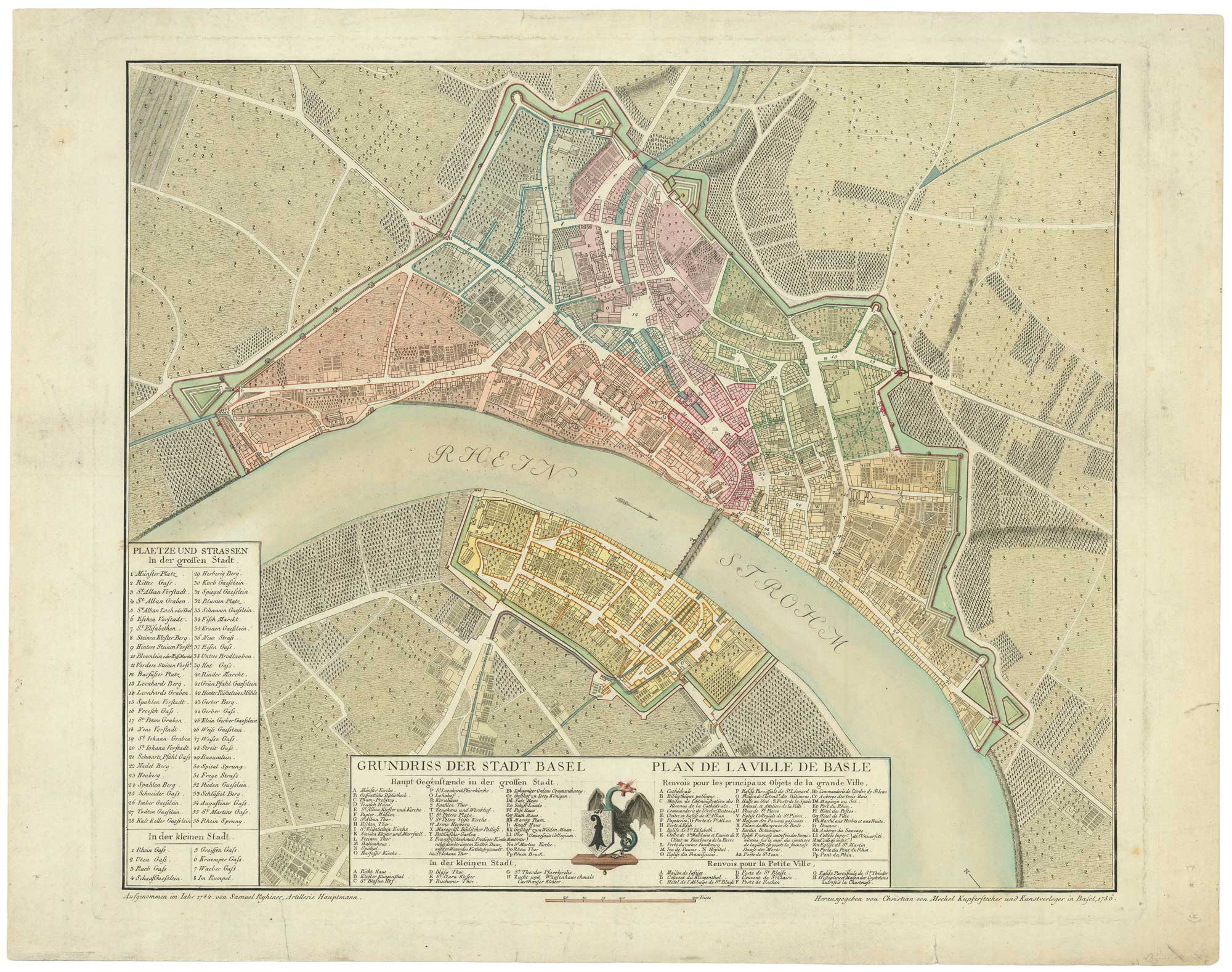Antique map of Basle by Ryhiner