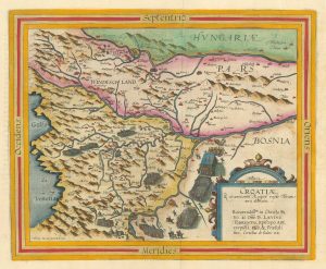De Jode's rare map of Croatia under attack by the Ottomans in 1593