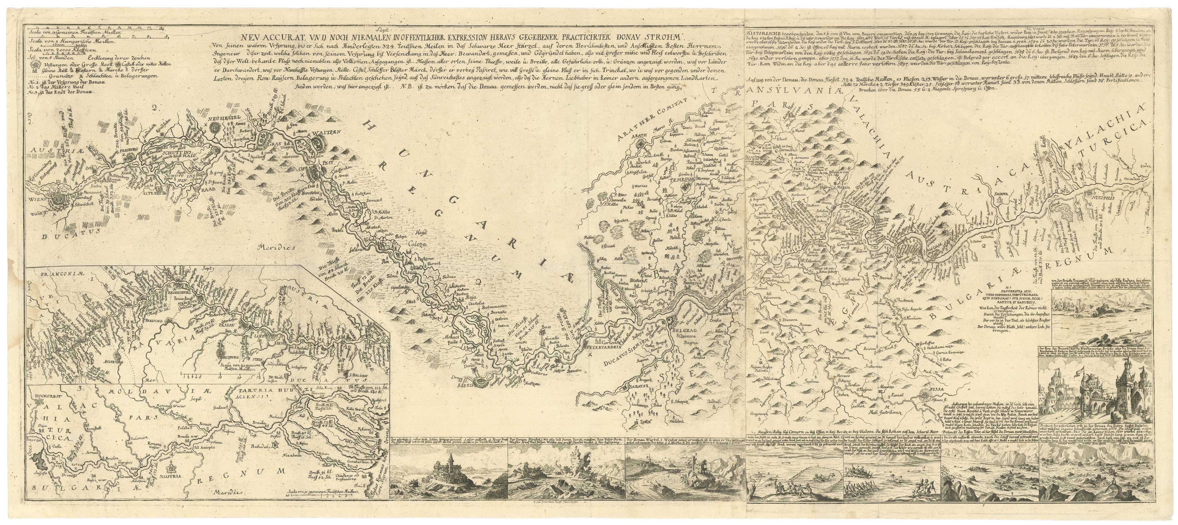 Rare antique map of the Danube river
