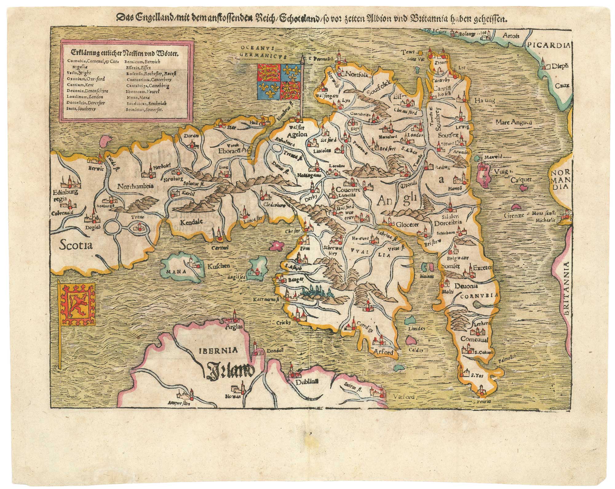 Antique map of England by Sebastian Munster