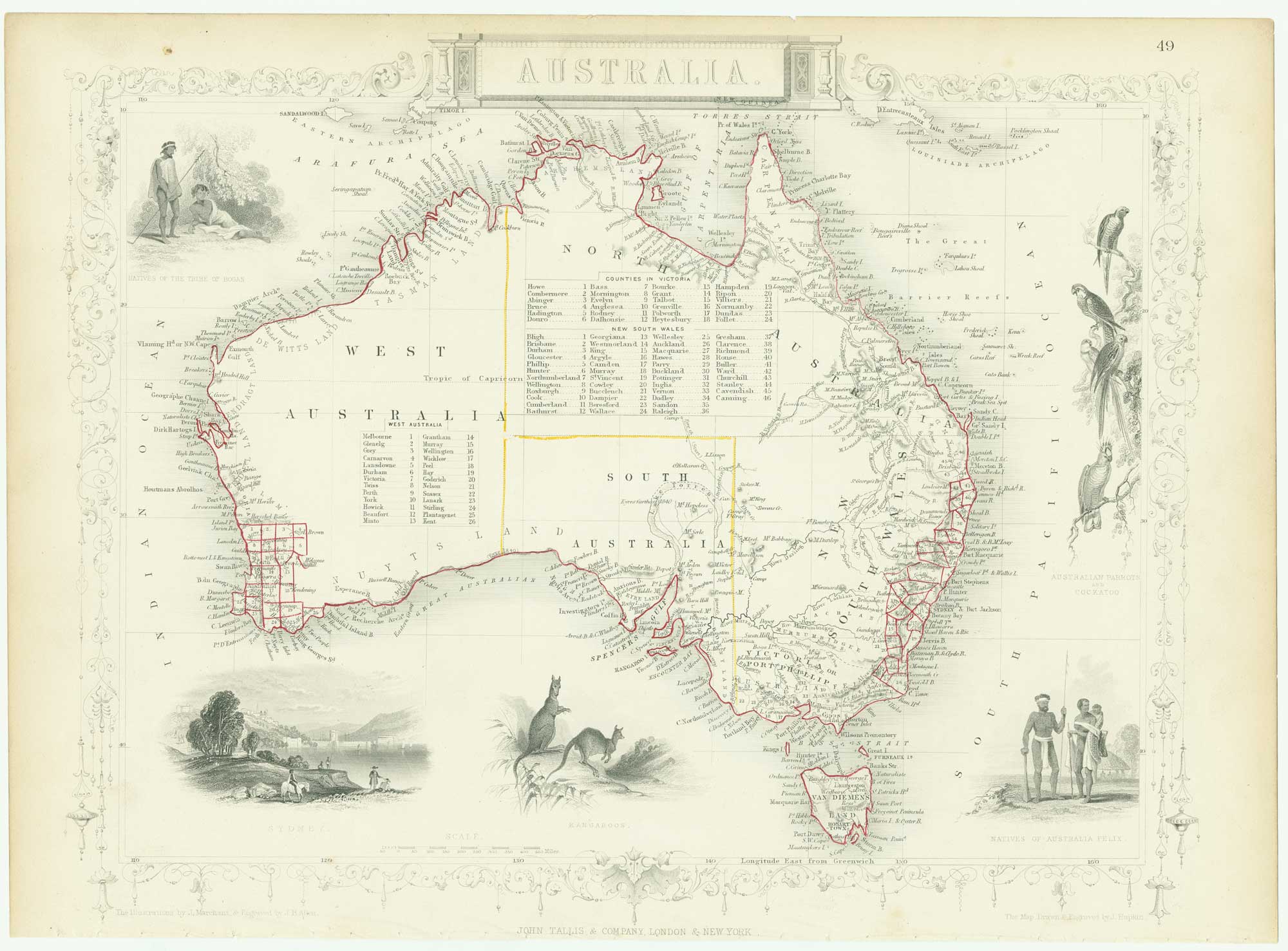 Antique map of Australia by Tallis