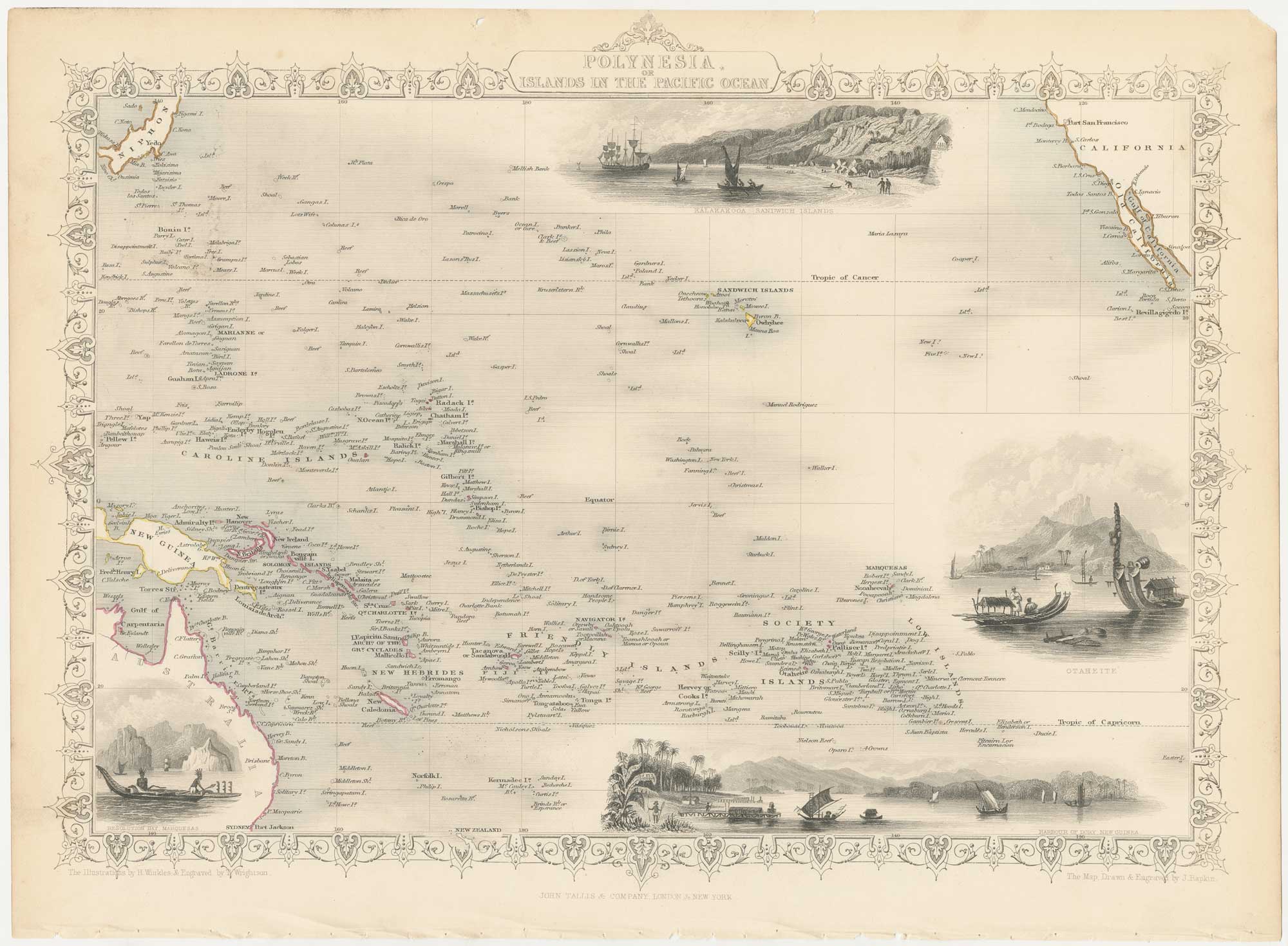 Antique map of Polynesia by Tallis