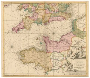 Decorative sea chart of the English Channel by Danckerts