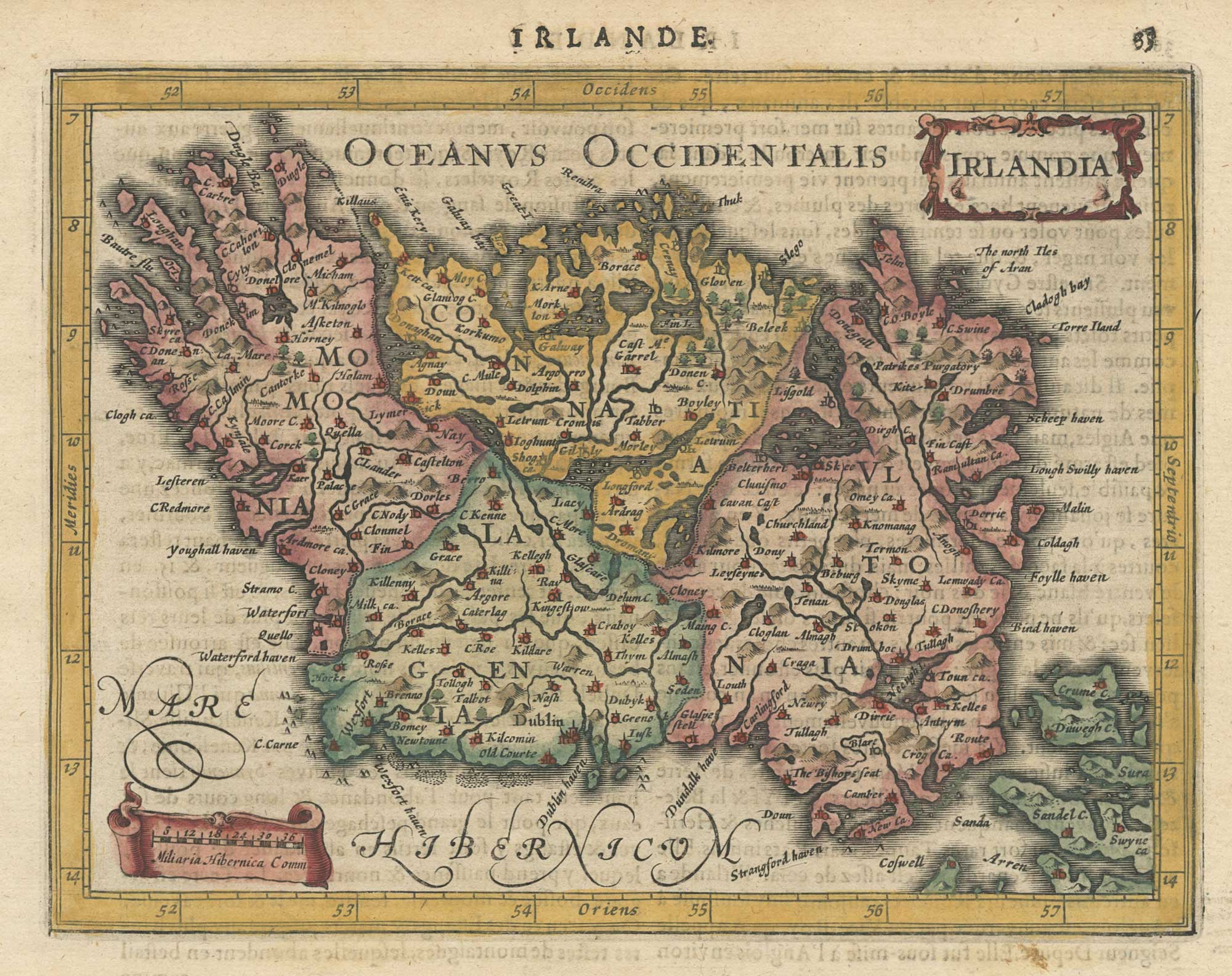 Miniature antique map of Ireland by Jansson