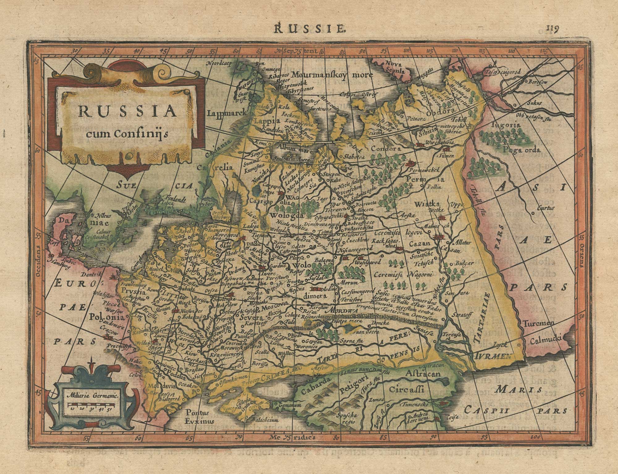 A 17th century map of Russia from a pocket atlas