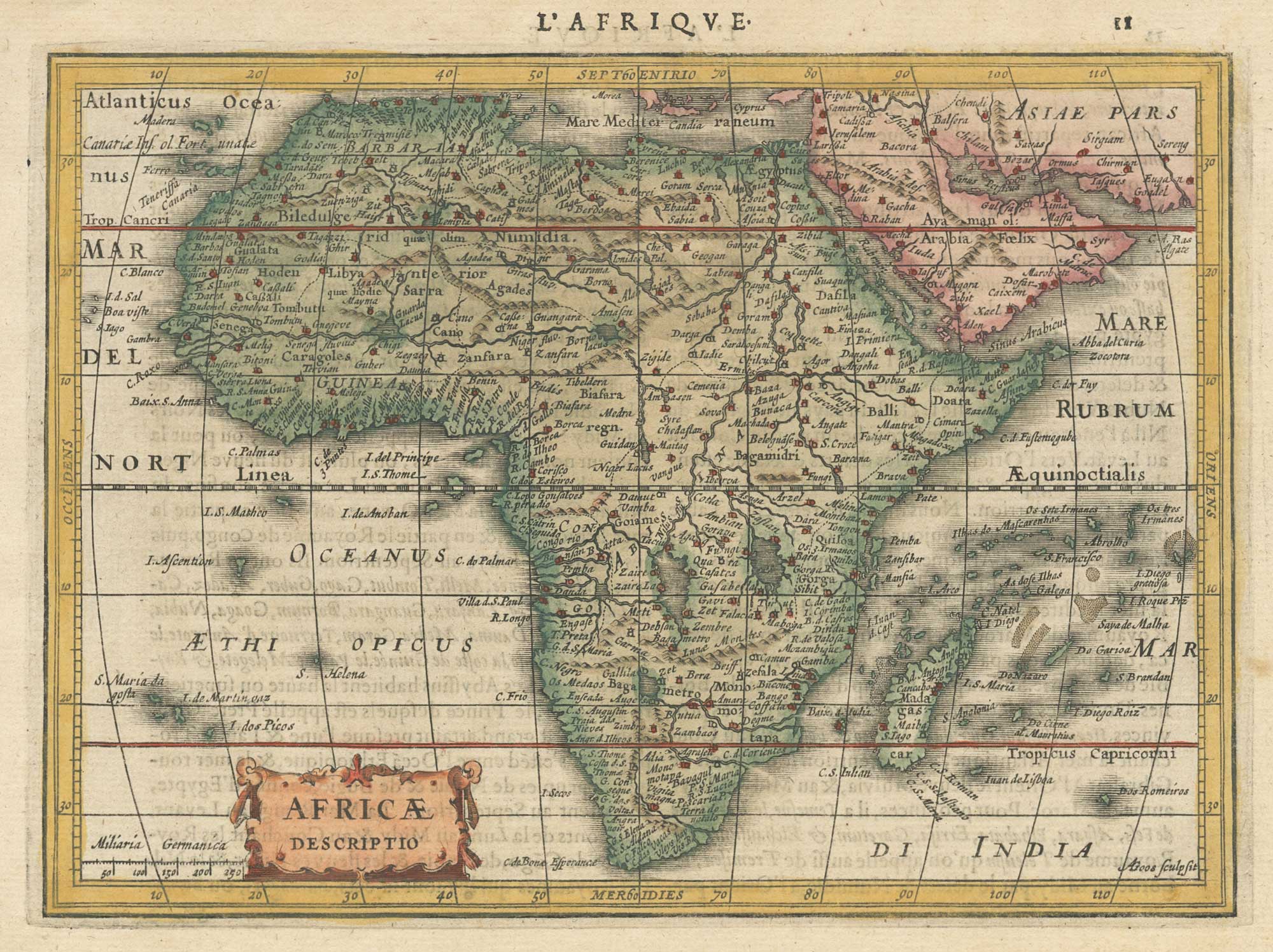Miniature antique map of Africa by Jansson