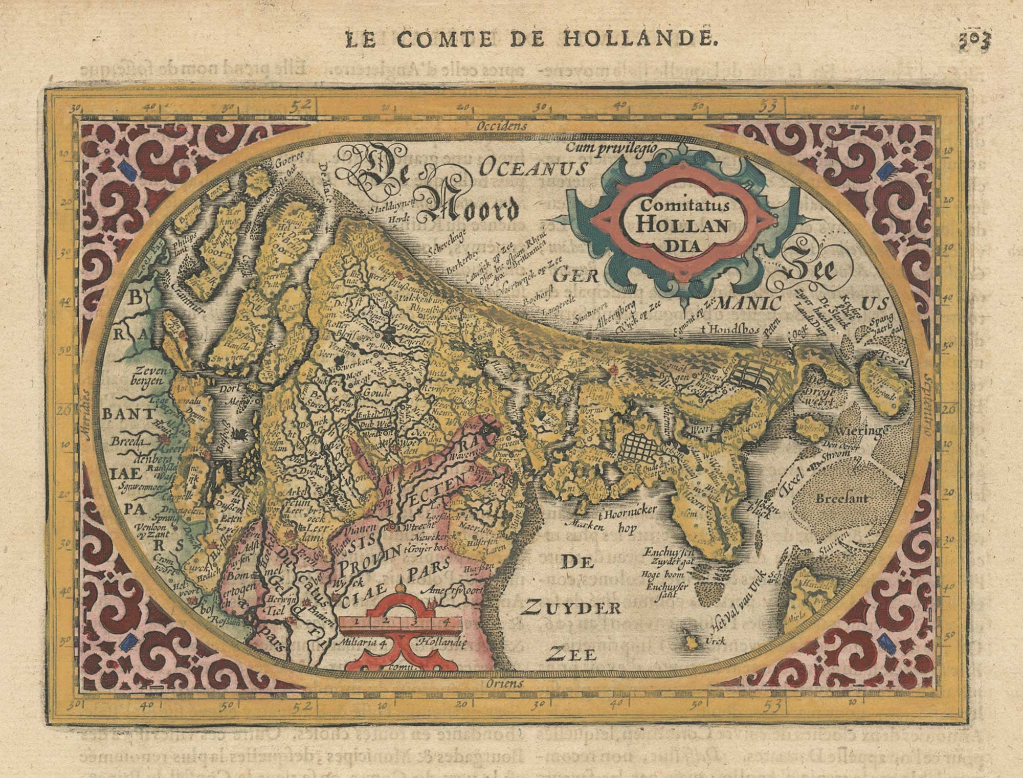 A 17th century map of the county of Holland from a pocket atlas