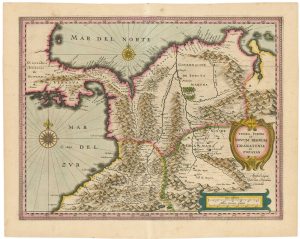 Antique map of Colombia by Hondius, rare first state