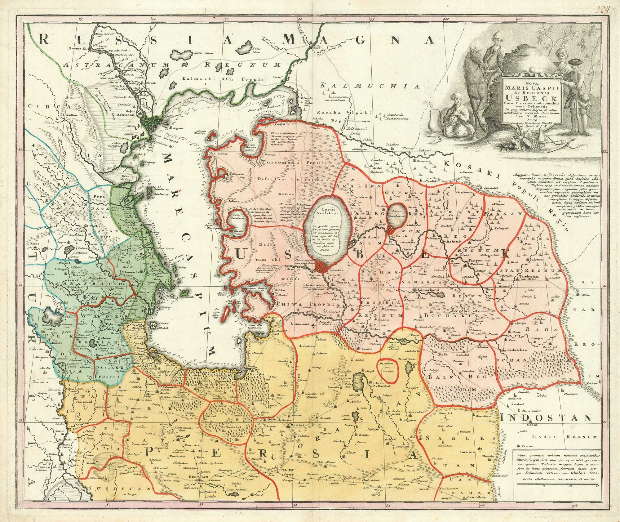 Antique map of the Caspian Sea & Uzbekistan by Abraham Maas