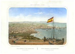 Antique view of Barcelona by Louis Lebreton, 1855