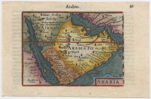 Miniature antique map of Arabia by Langenes
