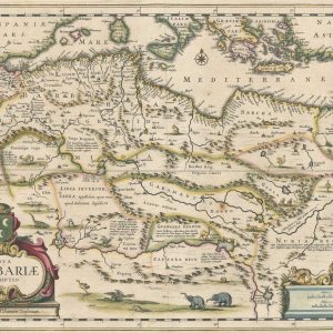 Antique map of North Africa by Jansson decorated with dragons