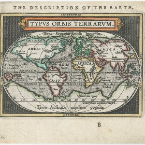 Antique miniature world map by Ortelius, English edition