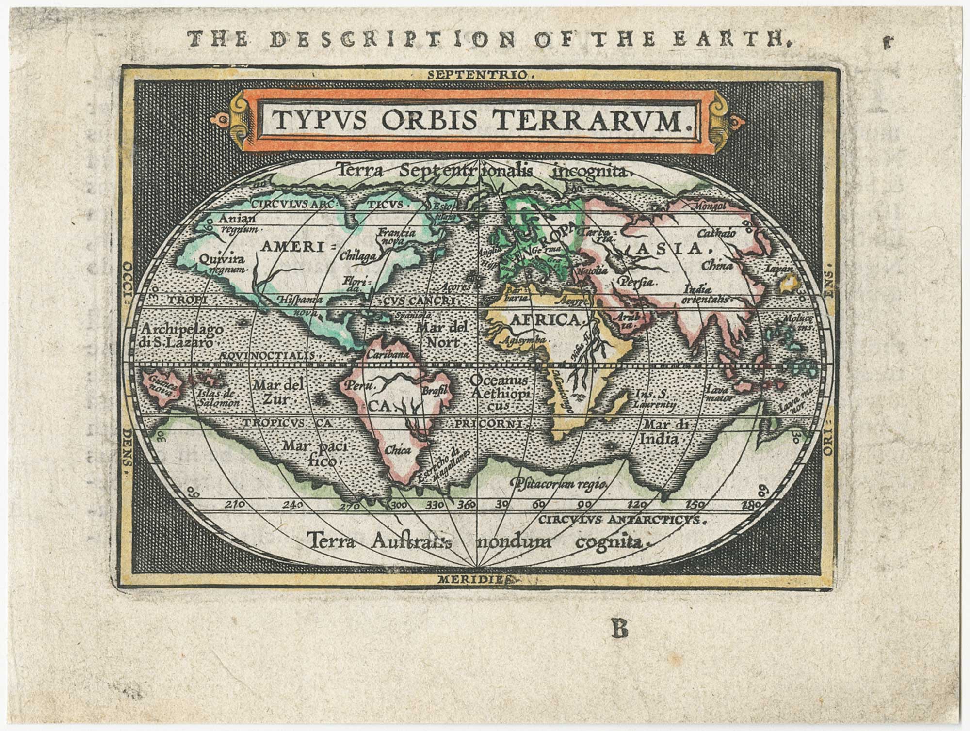 The rare English edition of the miniature world map by Ortelius