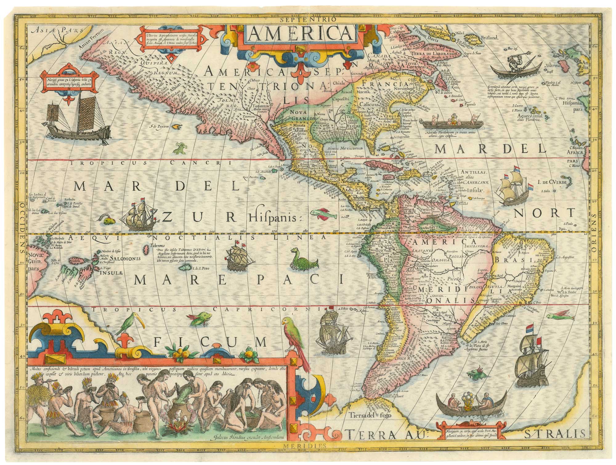 A superbly-decorated map of the Americas