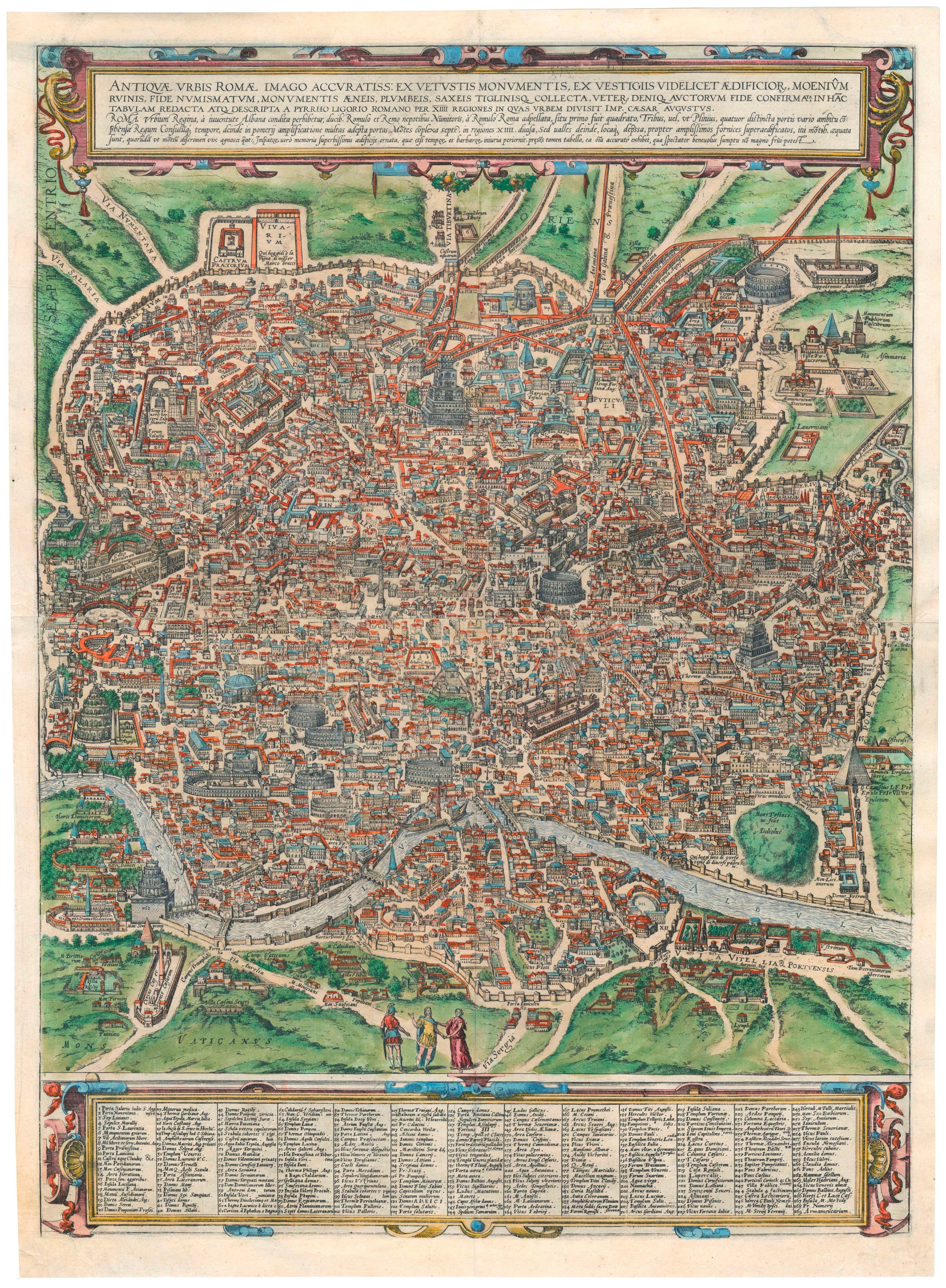 A two-sheet 16th century plan of Ancient Rome after Ligorio